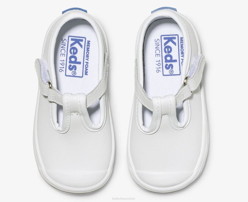 Little Kid Keds Champion Toe Cap T-Strap Sneaker White Leather RXFBP4232