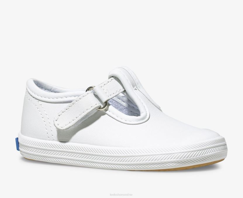 Little Kid Keds Champion Toe Cap T-Strap Sneaker White Leather RXFBP4232