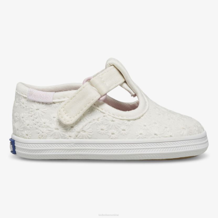 Little Kid Keds Champion Toe Cap T-Strap White Eyelet RXFBP4248