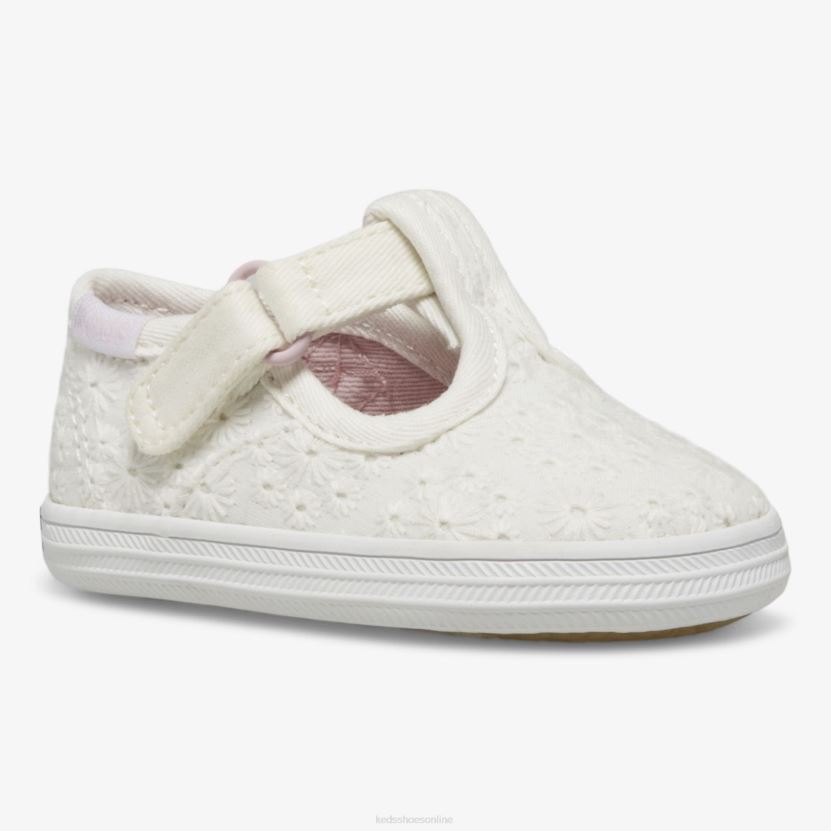 Little Kid Keds Champion Toe Cap T-Strap White Eyelet RXFBP4248