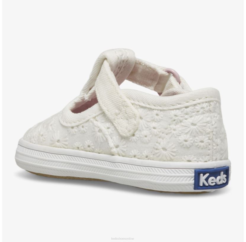 Little Kid Keds Champion Toe Cap T-Strap White Eyelet RXFBP4248