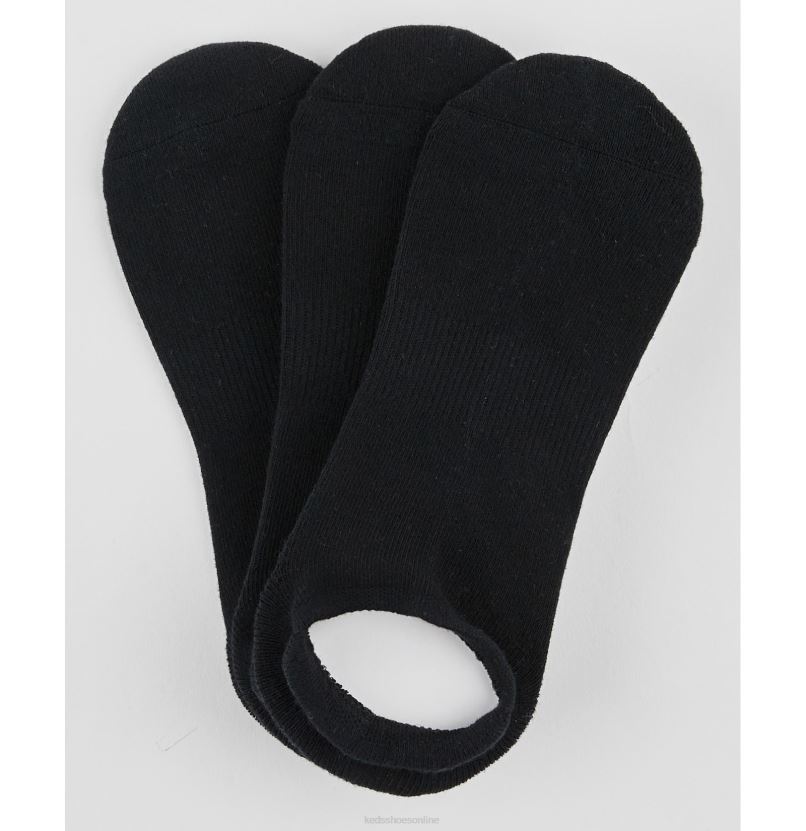 Women Keds 3 Pk Low Cut Cushioned Liner Socks Black RXFBP4218
