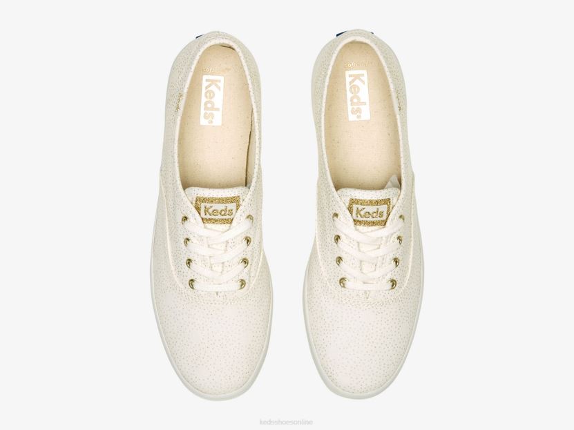 Women Keds Champion Canvas Dots Print Sneaker White Gold RXFBP4209