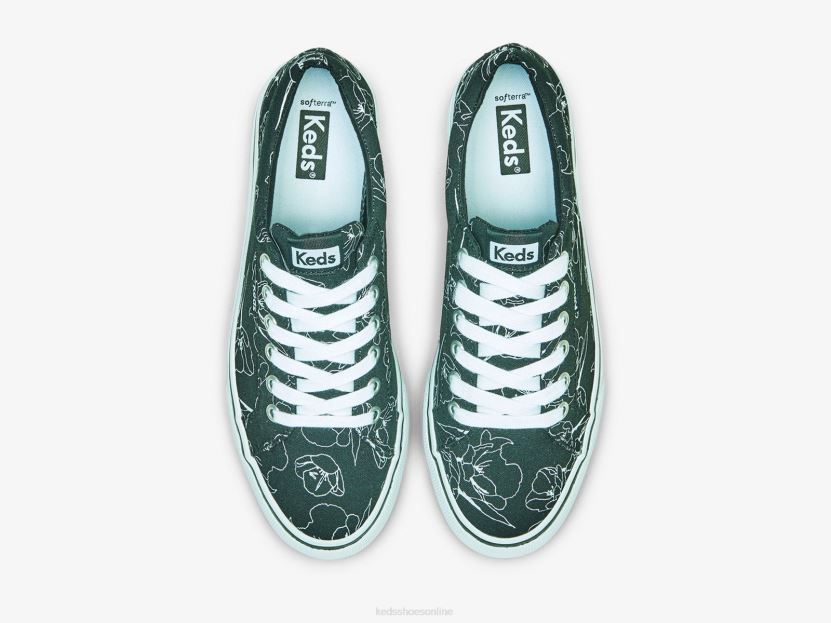 Women Keds Jump Kick Canvas Hand Drawn Floral Sneaker Black White RXFBP4201