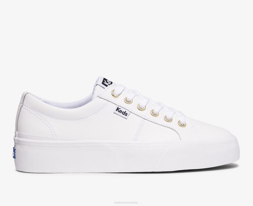 Women Keds Jump Kick Duo Leather Sneaker White RXFBP485