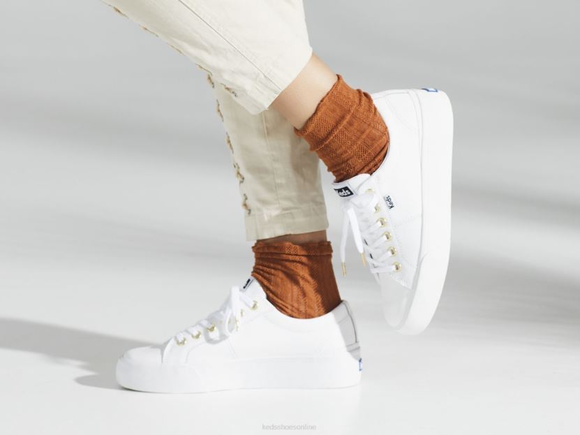 Women Keds Jump Kick Duo Leather Sneaker White RXFBP485