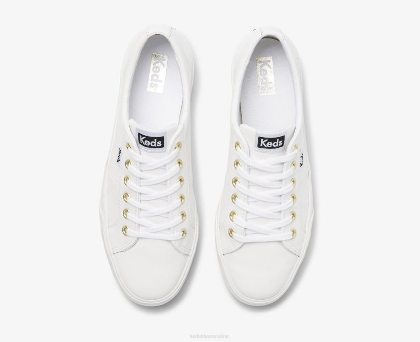 Women Keds Jump Kick Duo Leather Sneaker White RXFBP485