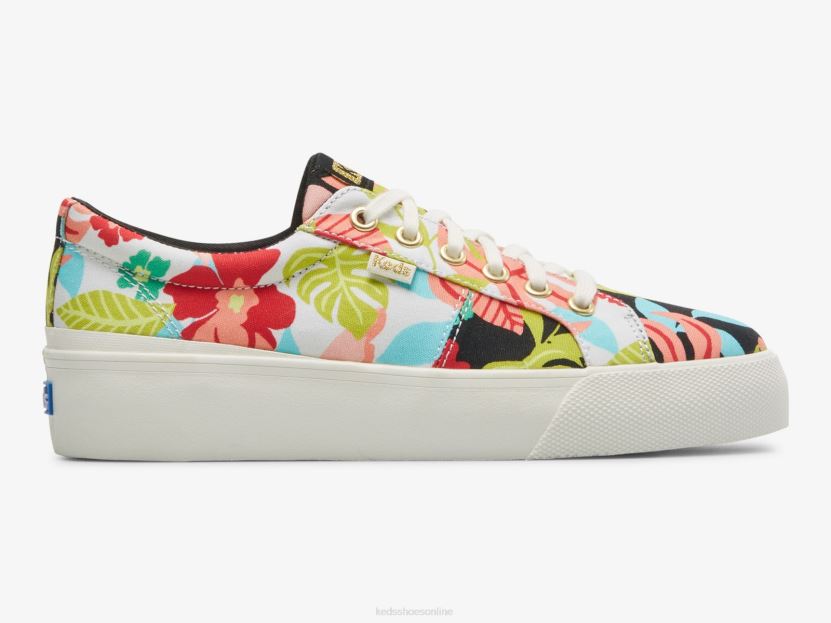 Women Keds Jump Kick Duo Tropical Print Sneaker Black Coral RXFBP4156