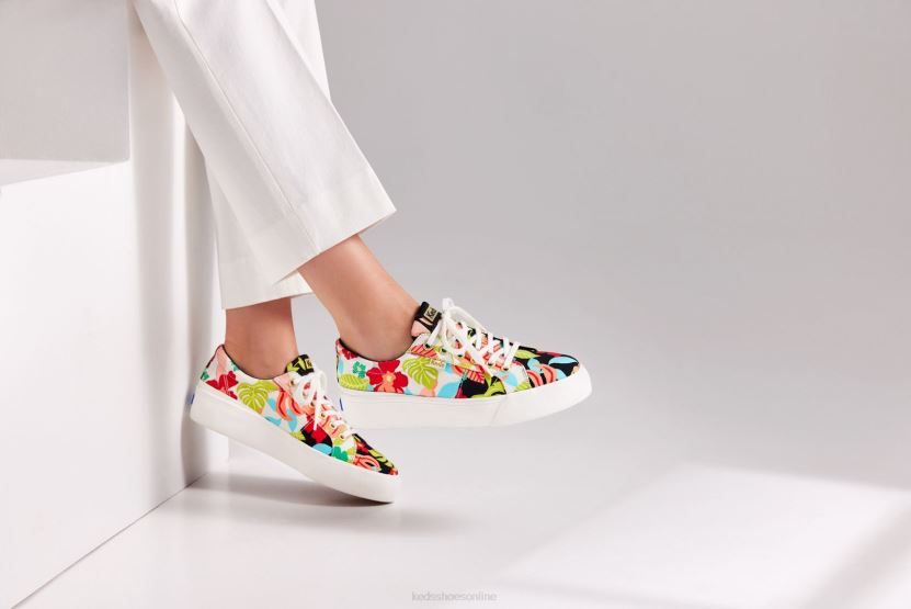 Women Keds Jump Kick Duo Tropical Print Sneaker Black Coral RXFBP4156