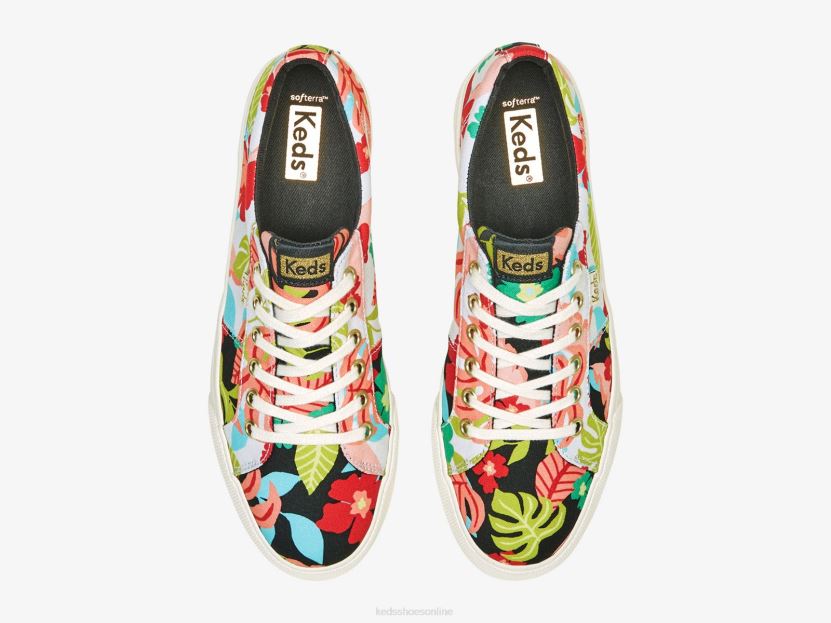Women Keds Jump Kick Duo Tropical Print Sneaker Black Coral RXFBP4156