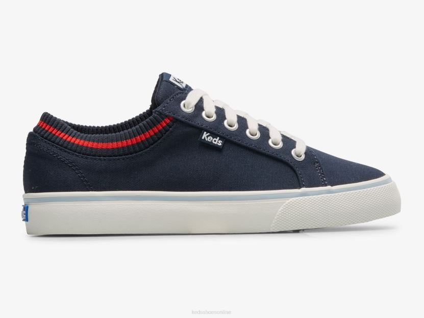 Women Keds Jump Kick Rib Knit Collar Sneaker Navy Red RXFBP4194