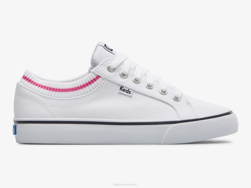 Women Keds Jump Kick Rib Knit Collar Sneaker White Pink RXFBP4192