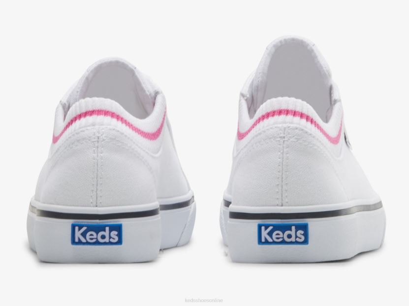 Women Keds Jump Kick Rib Knit Collar Sneaker White Pink RXFBP4192
