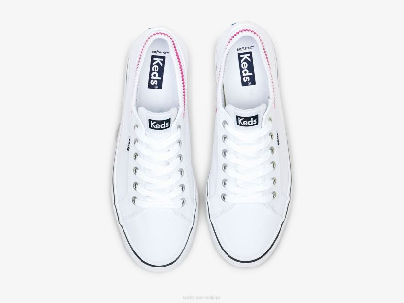 Women Keds Jump Kick Rib Knit Collar Sneaker White Pink RXFBP4192