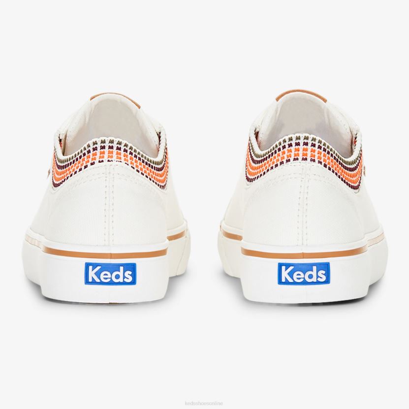 Women Keds Jump Kick Rib Knit Collar Squares Canvas Sneaker Snow White RXFBP476