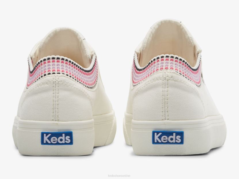 Women Keds Jump Kick Rib Knit Collar Squares Sneaker White Multi RXFBP4190