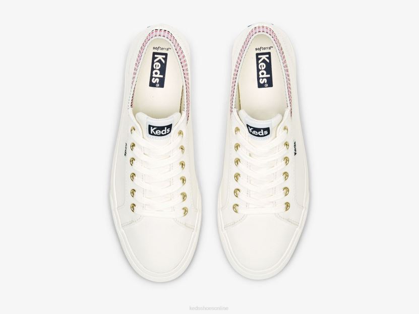 Women Keds Jump Kick Rib Knit Collar Squares Sneaker White Multi RXFBP4190