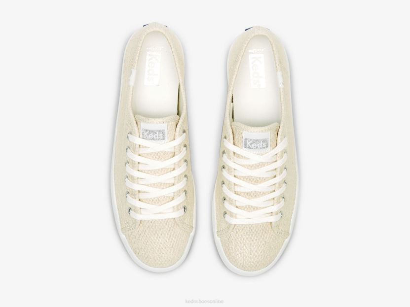 Women Keds Kickstart Metallic Textile Sneaker Natural Silver RXFBP4175