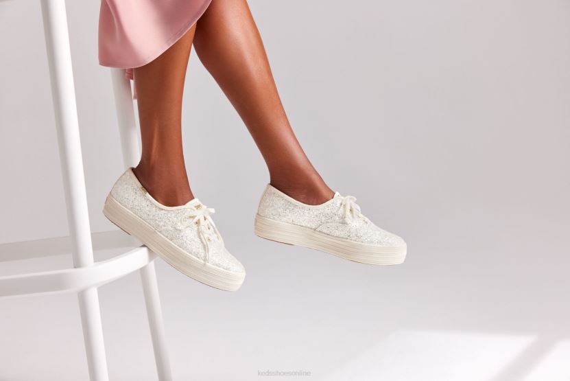 Women Keds The Platform Glitter Celebration Sneaker Cream RXFBP4102