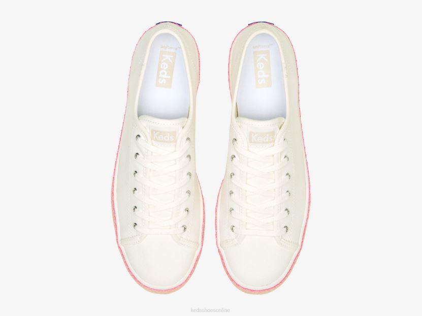 Women Keds Triple Kick Canvas Jute Foxing Sneaker White Neon Pink RXFBP4167
