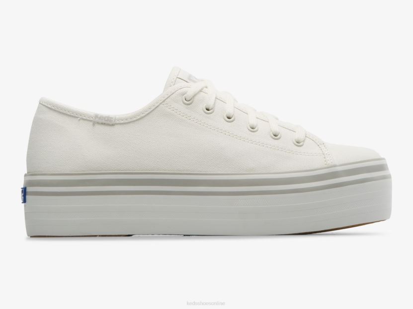 Women Keds Triple Up Canvas Foxing Stripe Sneaker White Grey RXFBP4183