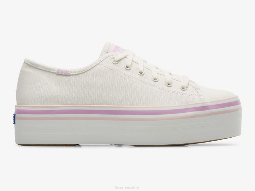Women Keds Triple Up Canvas Foxing Stripe Sneaker White Lilac RXFBP4184