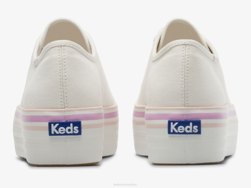 Women Keds Triple Up Canvas Foxing Stripe Sneaker White Lilac RXFBP4184