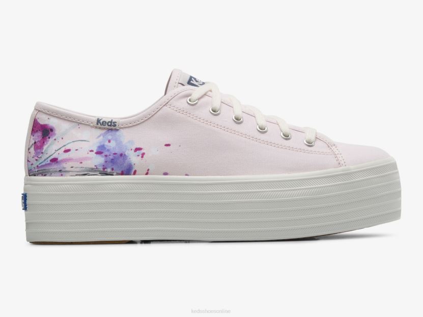 Women Keds Triple Up Canvas Painterly Floral Sneaker Light Pink RXFBP4160