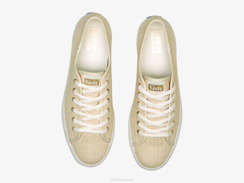Women Keds Triple Up Metallic Woven Sneaker Natural Gold RXFBP4189