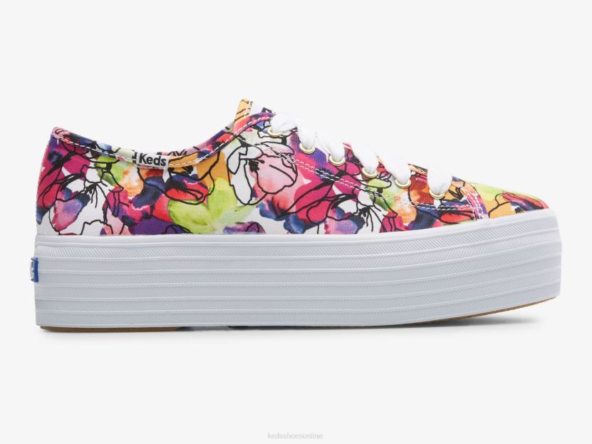 Women Keds Triple Up Watercolor Floral Sneaker White Purple RXFBP4162