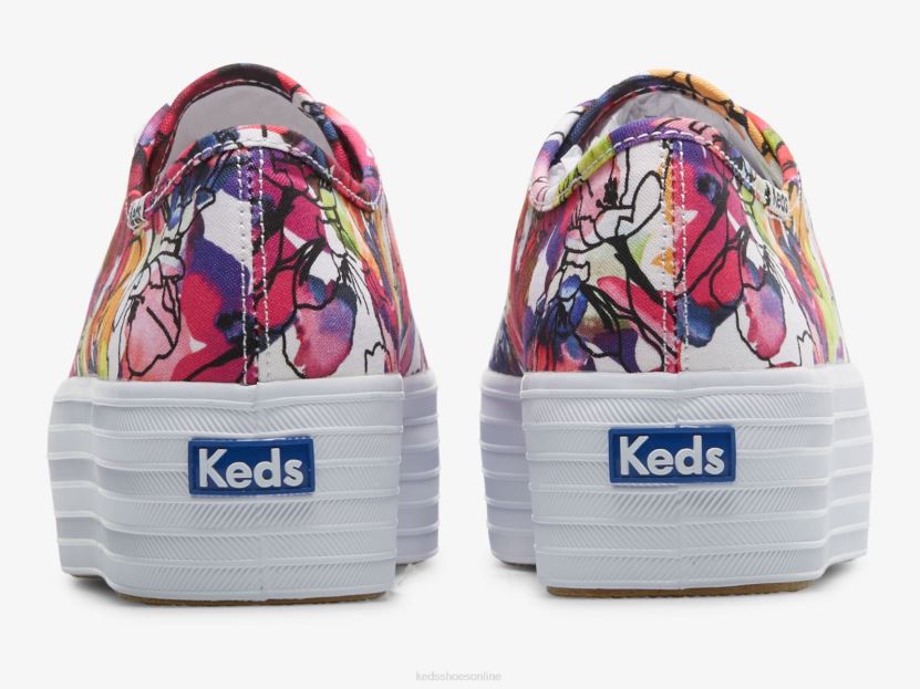 Women Keds Triple Up Watercolor Floral Sneaker White Purple RXFBP4162