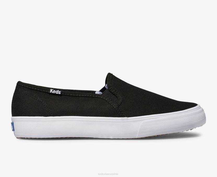 Women Keds Double Decker Canvas Slip On Sneaker Black RXFBP41
