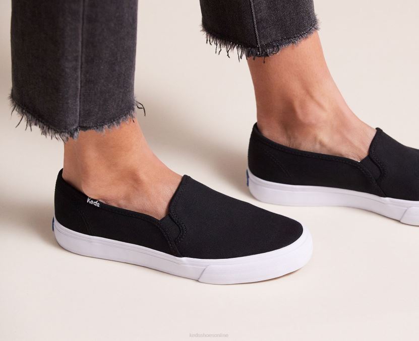 Women Keds Double Decker Canvas Slip On Sneaker Black RXFBP41