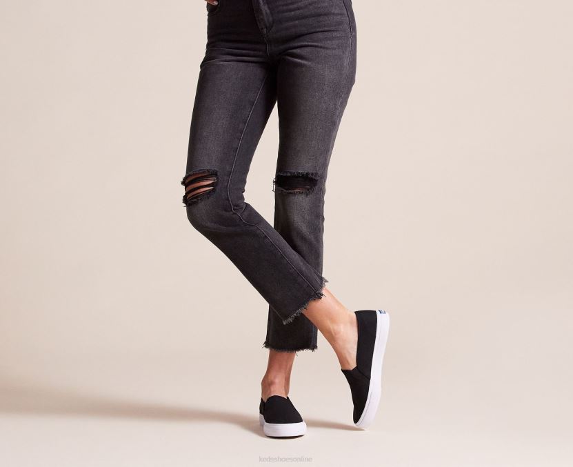 Women Keds Double Decker Canvas Slip On Sneaker Black RXFBP41