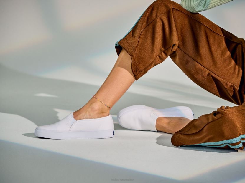 Women Keds Double Decker Canvas Slip On Sneaker White RXFBP42