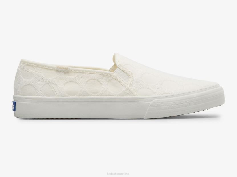 Women Keds Double Decker Circle Crochet Slip On Sneaker White RXFBP439