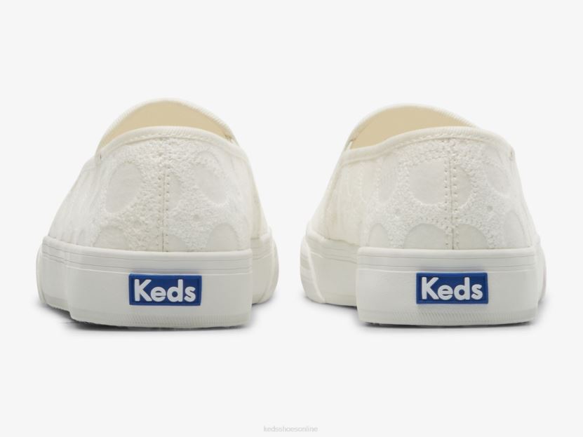 Women Keds Double Decker Circle Crochet Slip On Sneaker White RXFBP439