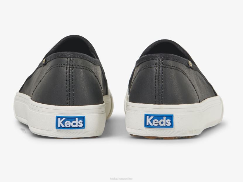 Women Keds Double Decker Emboss Leather Slip On Sneaker Black RXFBP424