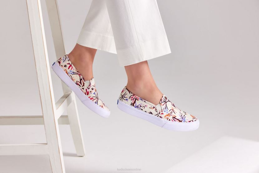 Women Keds Double Decker Island Print Slip On Sneaker Gray Pink RXFBP421