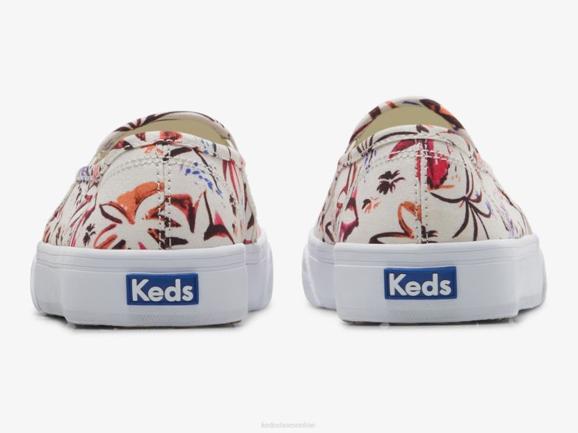 Women Keds Double Decker Island Print Slip On Sneaker Gray Pink RXFBP421