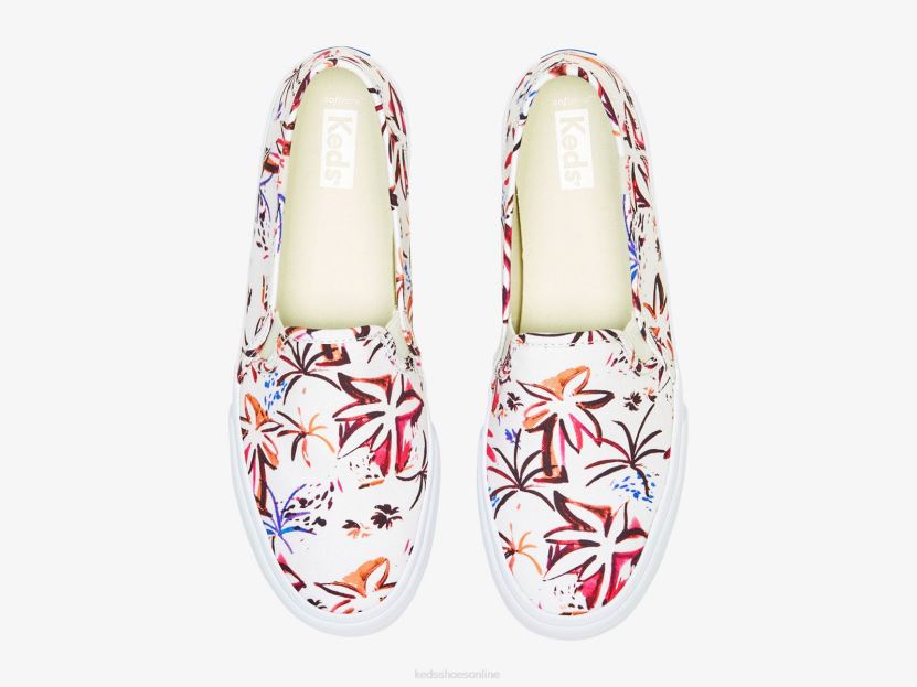 Women Keds Double Decker Island Print Slip On Sneaker Gray Pink RXFBP421