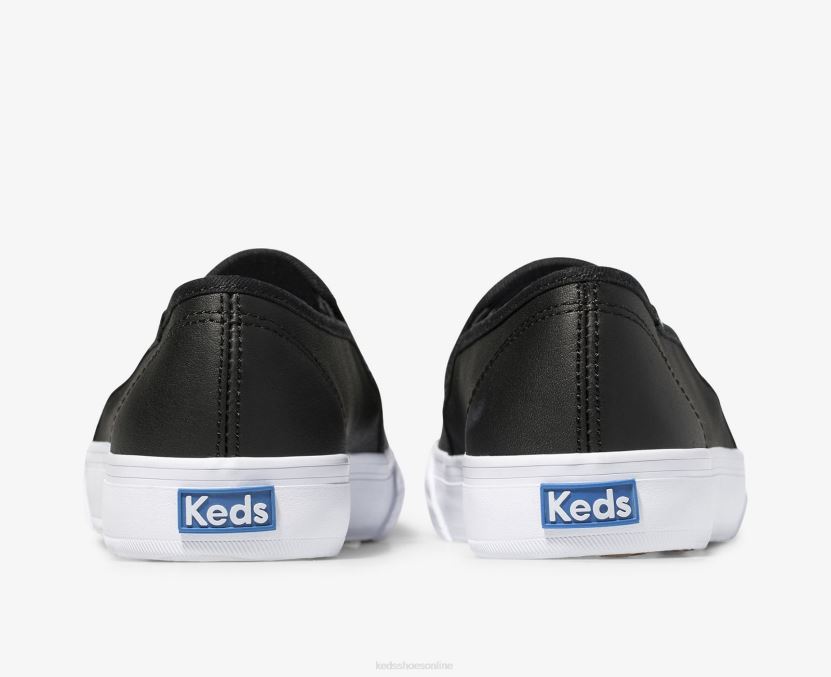 Women Keds Double Decker Leather Slip On Sneaker Black RXFBP427