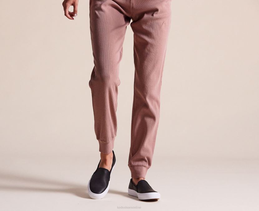 Women Keds Double Decker Leather Slip On Sneaker Black RXFBP427