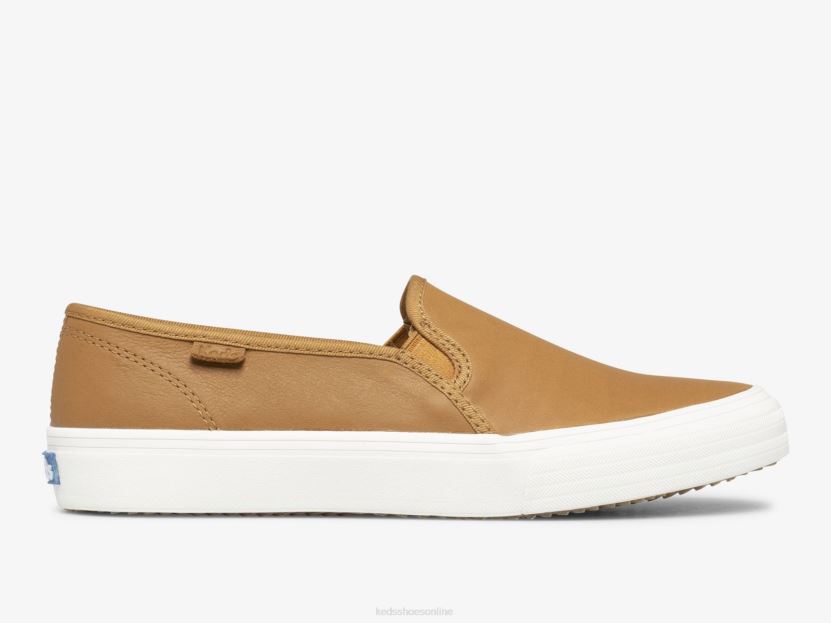 Women Keds Double Decker Leather Slip On Sneaker Mocha RXFBP430