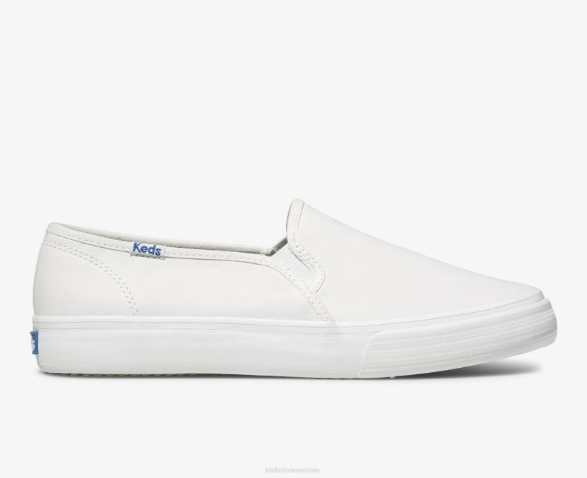 Women Keds Double Decker Leather Slip On Sneaker White RXFBP428