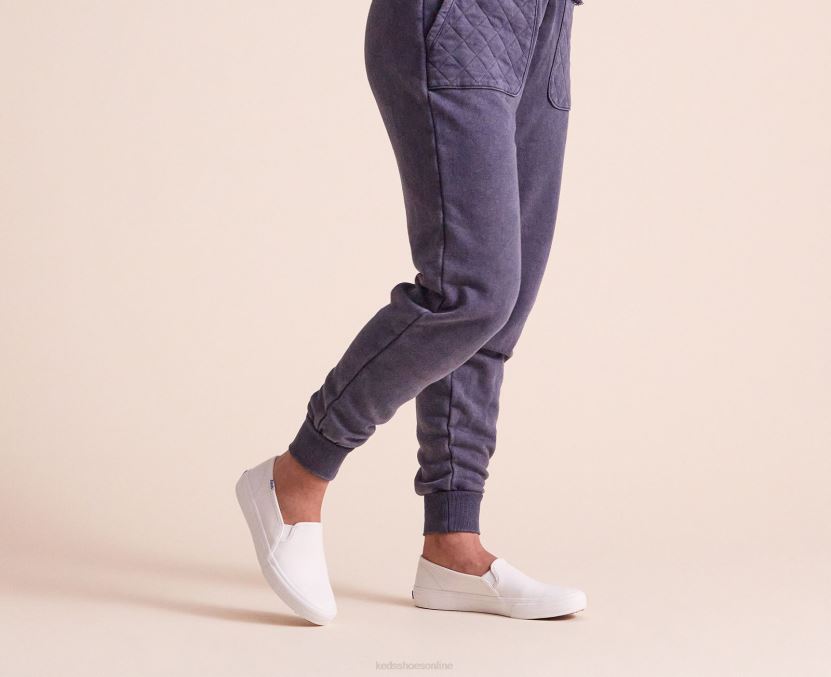 Women Keds Double Decker Leather Slip On Sneaker White RXFBP428