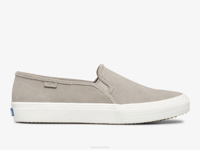 Women Keds Double Decker Perf Suede Slip On Sneaker Grey RXFBP444