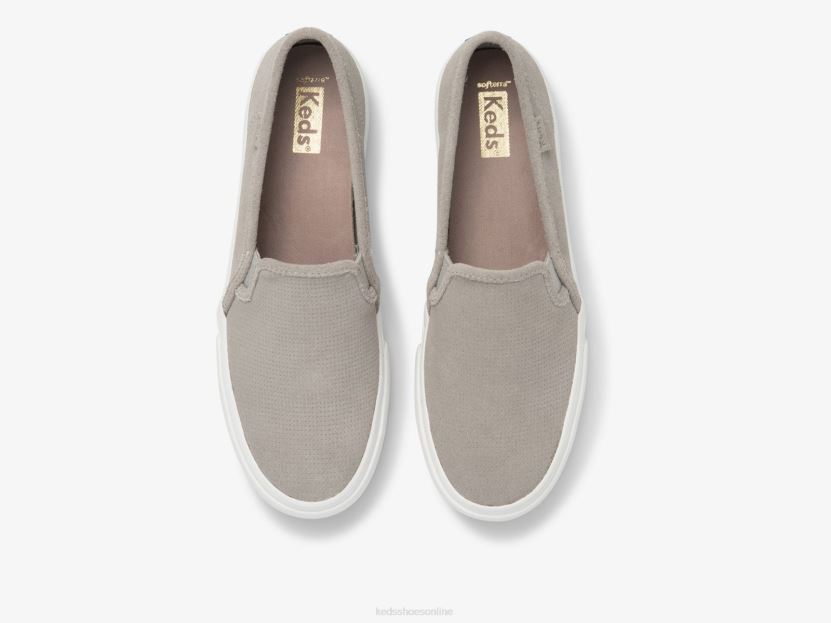 Women Keds Double Decker Perf Suede Slip On Sneaker Grey RXFBP444