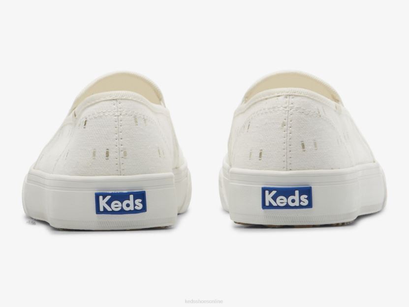 Women Keds Double Decker Textile Slip On Sneaker Off White Gold RXFBP470