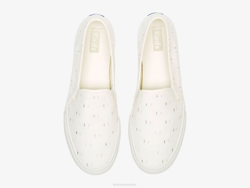 Women Keds Double Decker Textile Slip On Sneaker Off White Gold RXFBP470